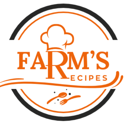 Farm's Recipes logo featuring a chef's hat, orange and black circular design, and fork and spoon elements, representing fresh and healthy homemade recipes