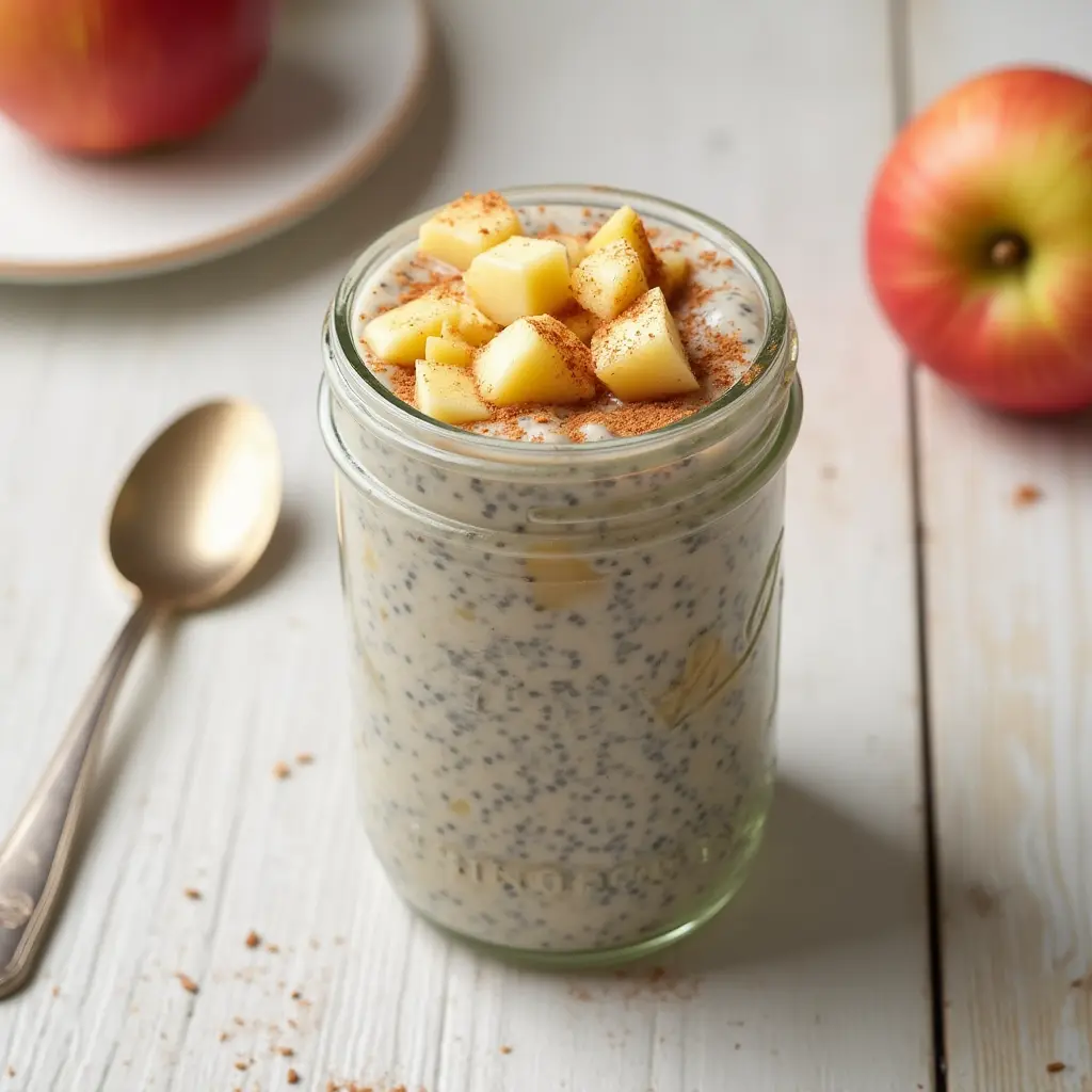 Apple chia pudding, a healthy and energizing breakfast apple dish layered with diced apples