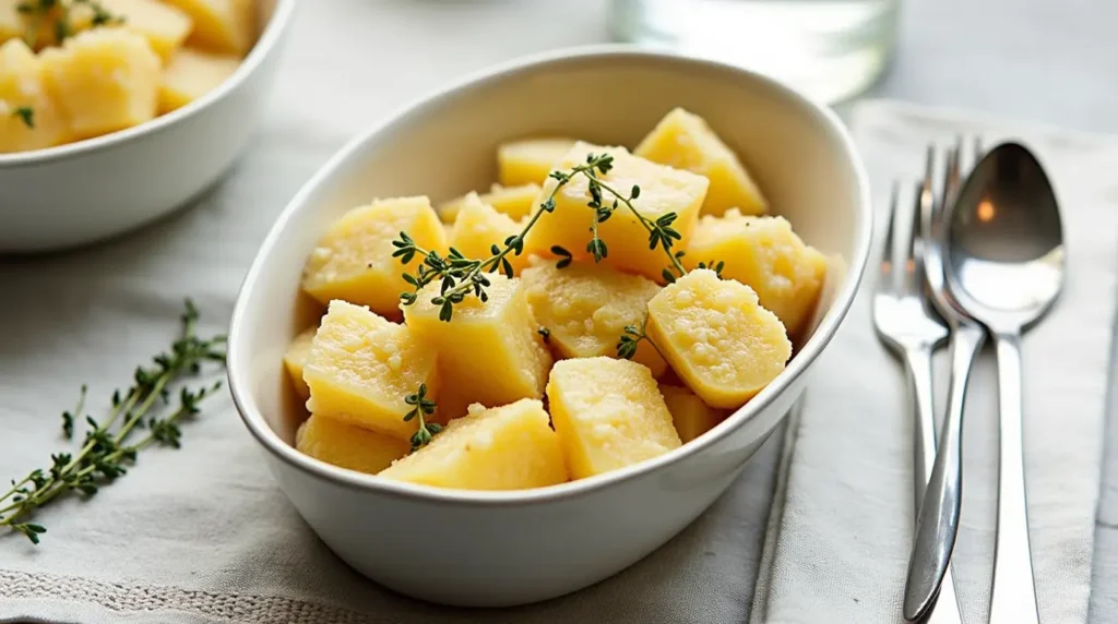 Presentation image of Poppy's Potato Recipe, featuring the dish in a golden and garnished style for serving.