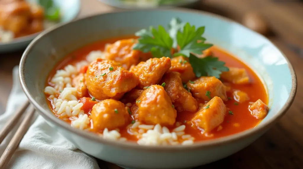 Chopt Spicy Chicken Soup Recipe with Rice served in a modern dish, featuring tender chicken, spicy broth, and soft rice.