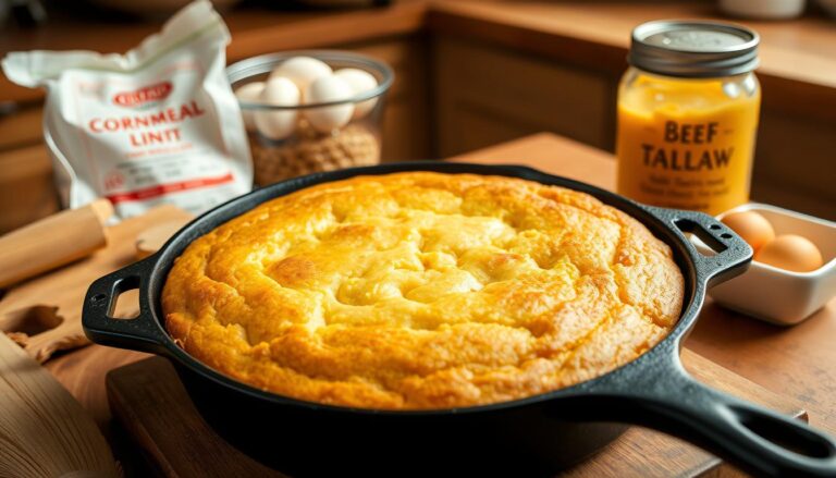 a skillet of food and ingredients of 5 Secrets to Perfect Southern Cornbread Recipe with Beef Tallow