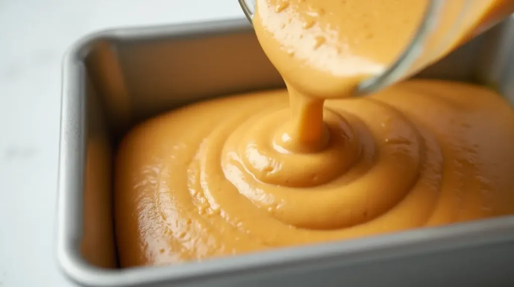 Pumpkin Protein Bread Recipe Step: Pouring the Mixture into the Loaf Pan