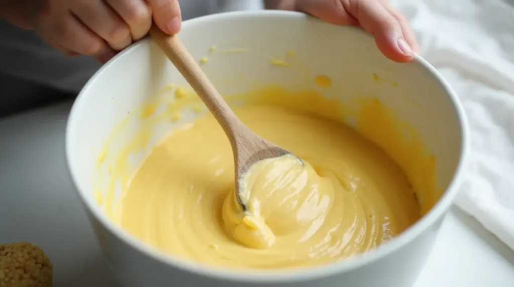 Step in white chocolate in gluten free yellow cake recipe - mixing the cake batter